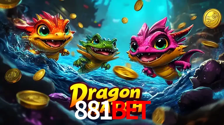 Arte promocional do jogo Dragon Hatch com três adoráveis dragões bebês nadando entre moedas de ouro, um dos slots mais divertidos para jogar no cassino 881bet.