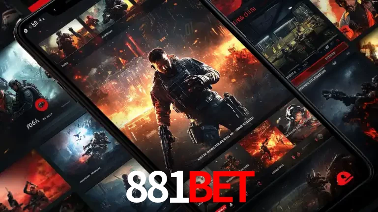 Tela de um celular exibindo uma galeria de jogos de tiro com temática militar, mostrando a variedade de e-sports disponíveis para apostas na plataforma de entretenimento 881bet.