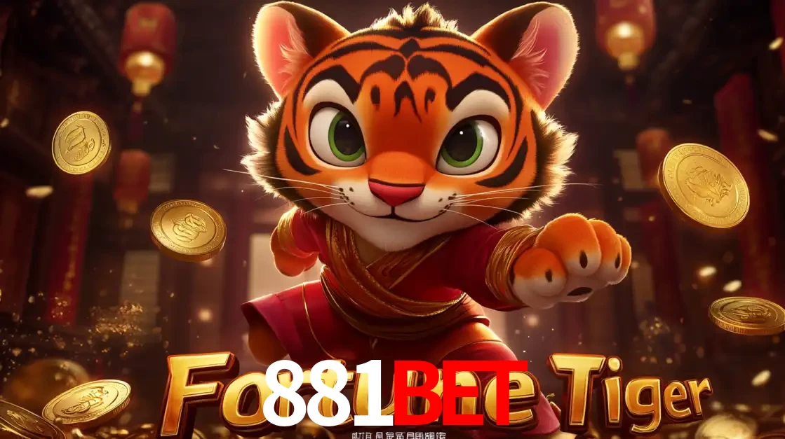 O carismático mascote do jogo de slot Fortune Tiger, um tigre fofo em pose de artes marciais, pronto para trazer sorte e multiplicadores de ganhos no cassino online 881bet.