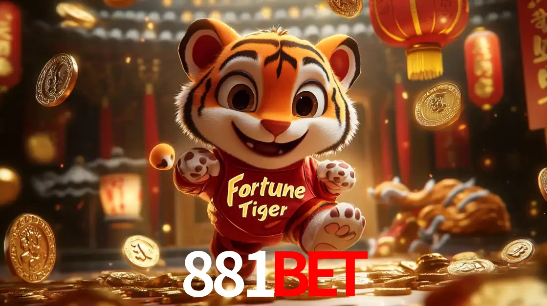O alegre personagem do Fortune Tiger correndo sobre um caminho de moedas de ouro, simbolizando os grandes prêmios e a diversão do popular jogo de slot do 881bet.